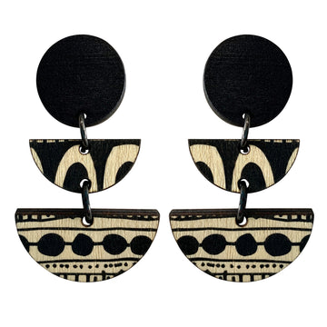3 tiered wooden doodle earrings