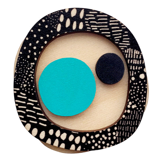 3 layer Brooch in aqua and Night Garden pattern