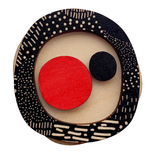 3 layer Brooch in red and Night Garden pattern