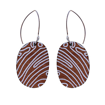 Small drop Earrings with thin Topographic Map pattern