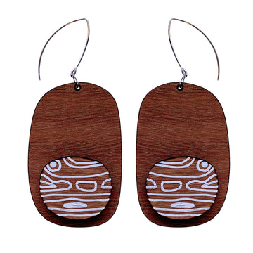 Large drop Earrings with thin Topographic Map pattern