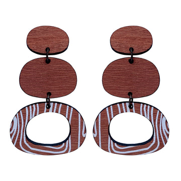 Large 3 tier Earrings with thin Topographic Map pattern