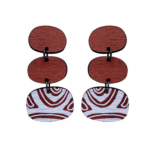 Small 3 tier Earrings with thick Topographic Map pattern