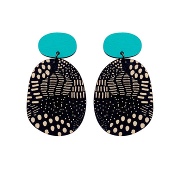 Double layer earrings in aqua and Night Garden pattern