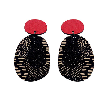 Double layer earrings in red and Night Garden pattern