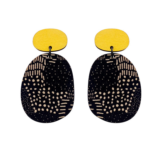 Double layer earrings in yellow and Night Garden pattern