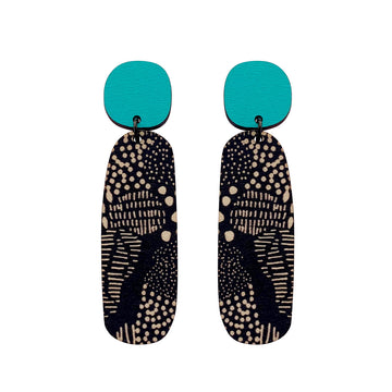 Line Earrings in aqua and Night Garden pattern