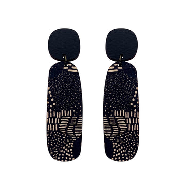 Line Earrings in black and Night Garden pattern