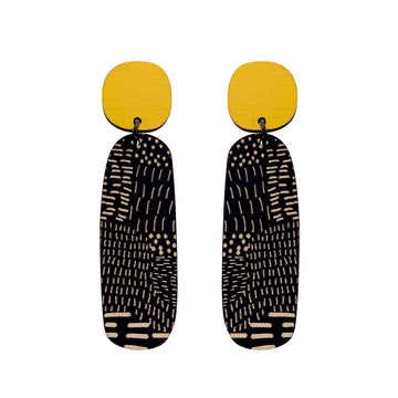 Line Earrings in yellow and Night Garden pattern