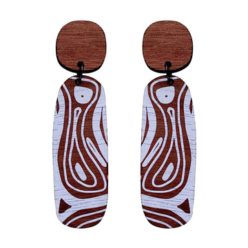 Line Earrings with thick Topographic Map pattern