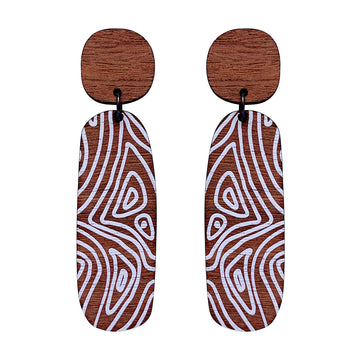 Line Earrings with thin Topographic Map pattern