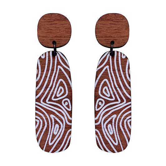 Line Earrings with thin Topographic Map pattern