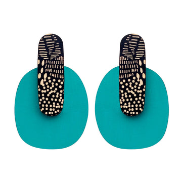 Lollipop Earrings in aqua and Night Garden pattern