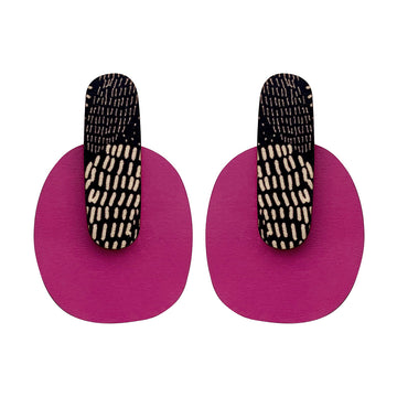 Lollipop Earrings in pink and Night Garden pattern