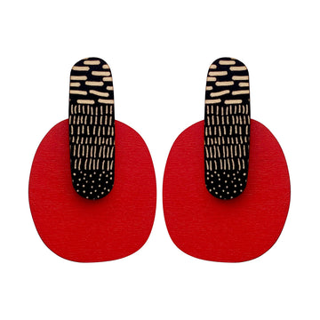 Lollipop Earrings in red and Night Garden pattern