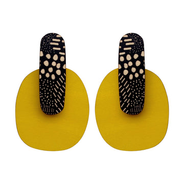 Lollipop Earrings in yellow and Night Garden pattern