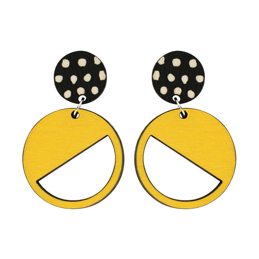 2 tiered earrings with spots in yellow