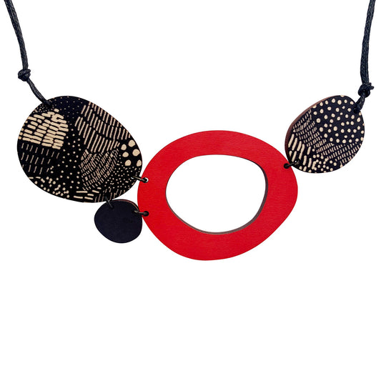 4 piece necklace in red and Night Garden pattern
