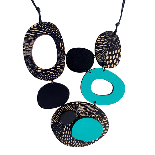 8 piece necklace in aqua and Night Garden pattern