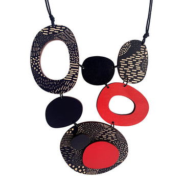 8 piece necklace in red and Night Garden pattern