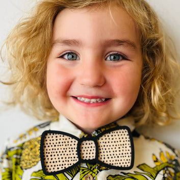 Clip on wooden bow tie with black lines