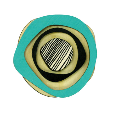 Retro wooden statement brooch in aqua