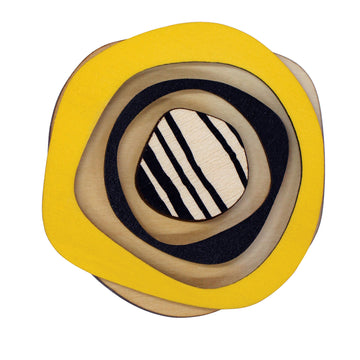 Retro wooden statement brooch in yellow
