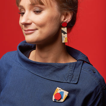 Red abstract line statement earrings