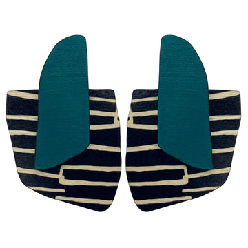 Teal City pattern finger statement earrings