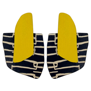 Yellow City pattern finger statement earrings