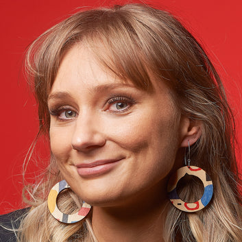 Abstract pattern hoop wooden earrings