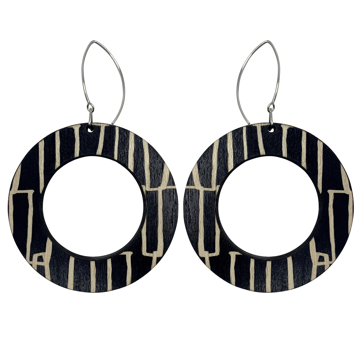 City pattern hoop wooden earrings