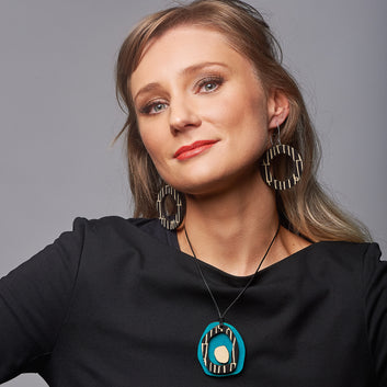 City pattern hoop wooden earrings