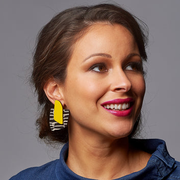 Yellow City pattern finger statement earrings