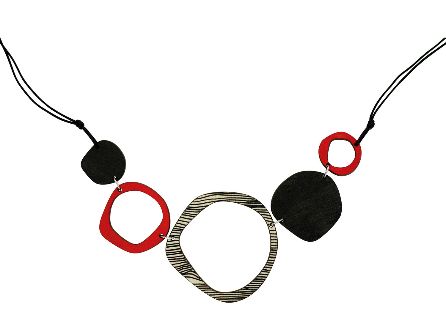 Retro 5 piece statement wooden necklace in red
