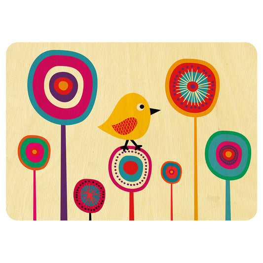 Bird in flowers wooden card