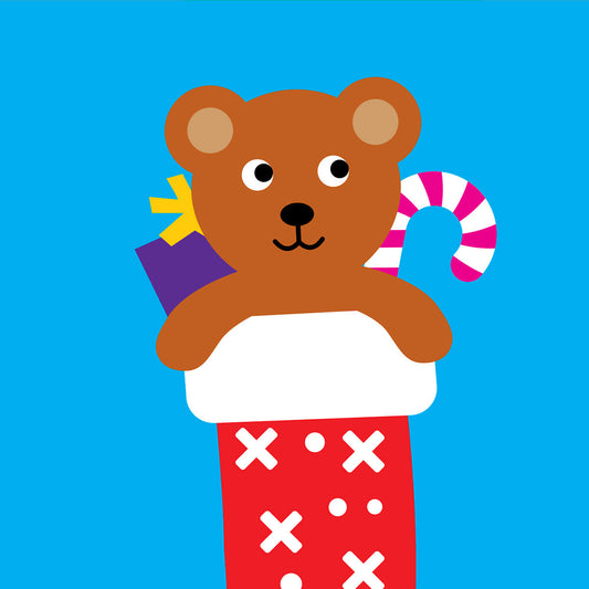 Teddy in stocking Christmas card