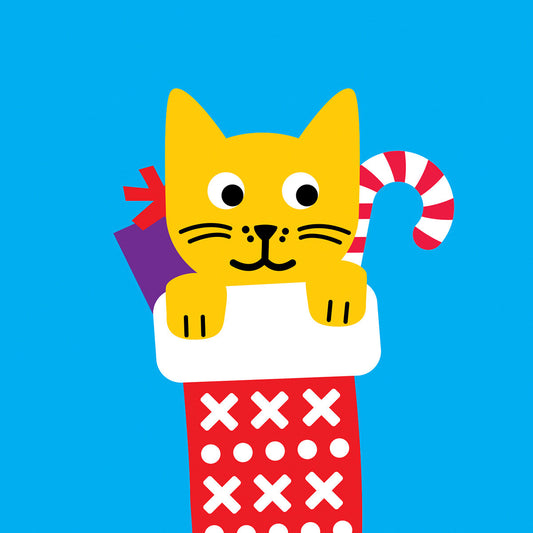 Cat in stocking Christmas card