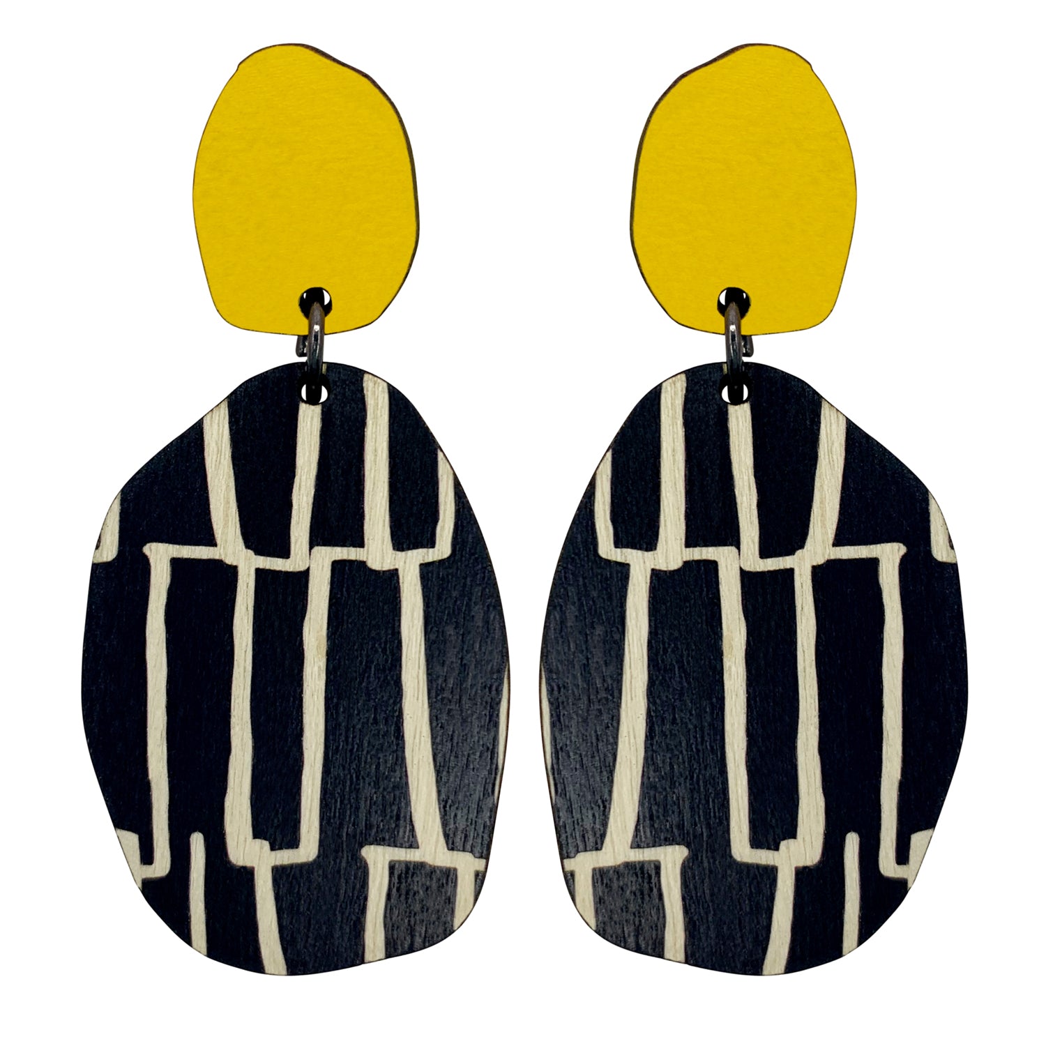 Yellow and City pattern earrings
