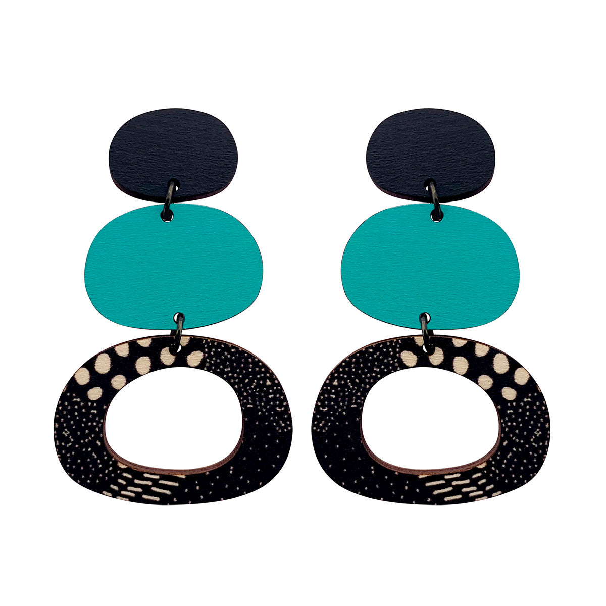 3 tier Earrings in aqua and Night Garden pattern