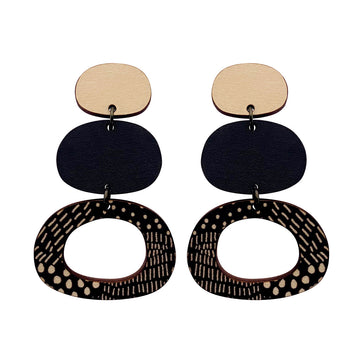 Large 3 tier Earrings in black and Night Garden pattern