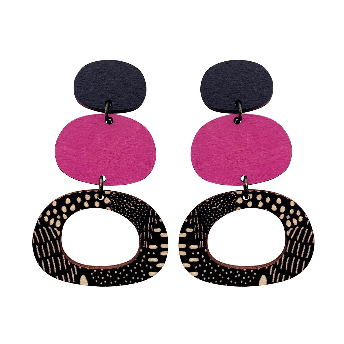 3 tier Earrings in pink and Night Garden pattern