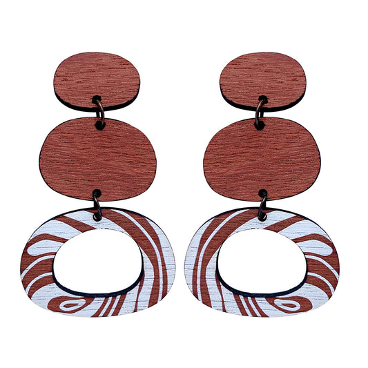 Large 3 tier Earrings with thick Topographic Map pattern