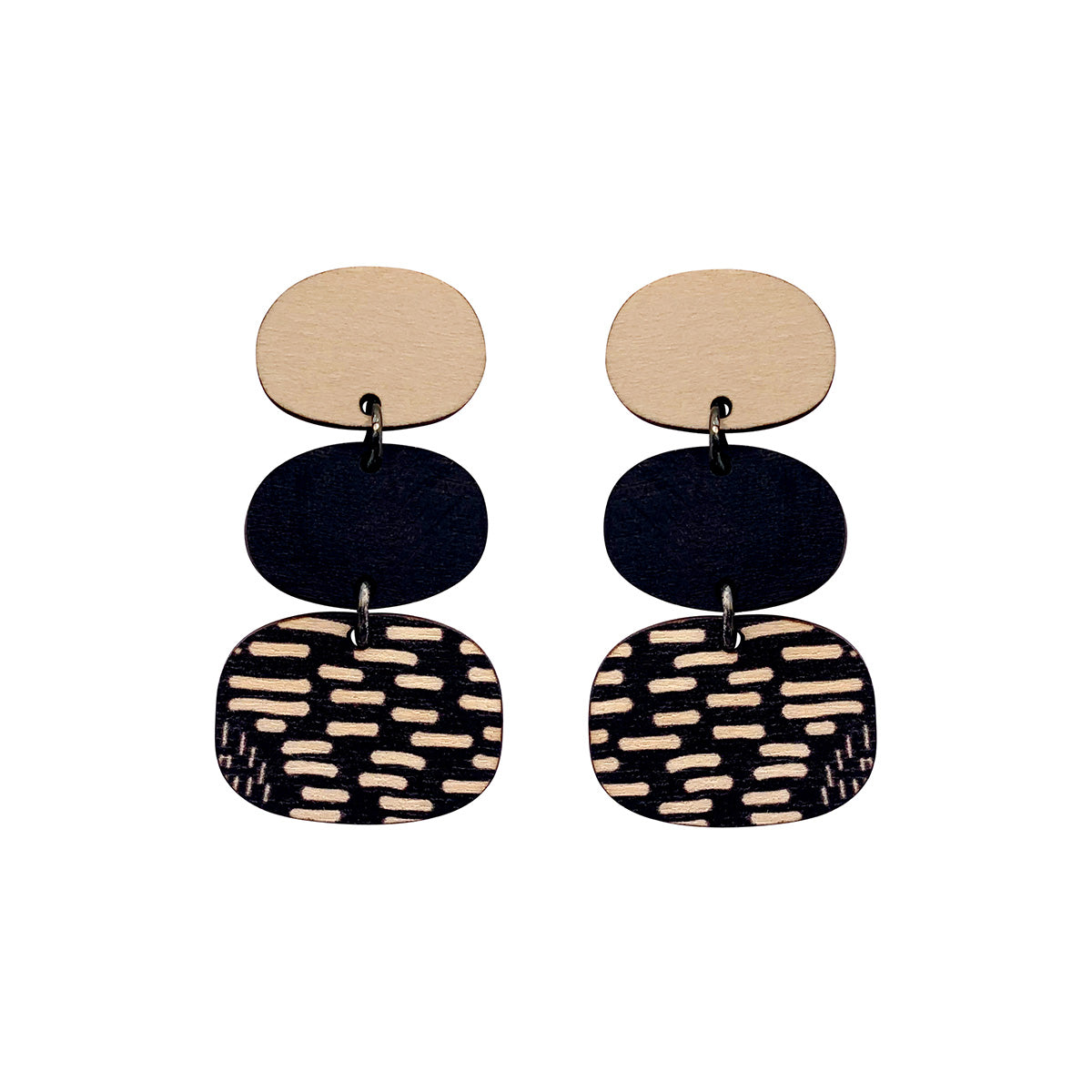 3 tier Earrings in black and Night Garden pattern