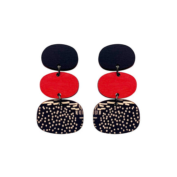 3 tier Earrings in red and Night Garden pattern