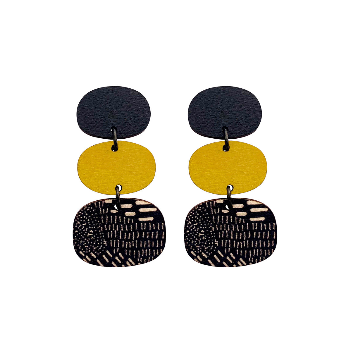 3 tier Earrings in yellow and Night Garden pattern
