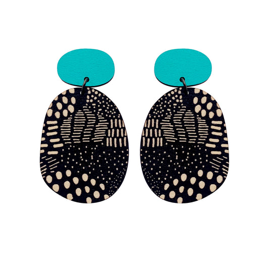Double layer earrings in aqua and Night Garden pattern