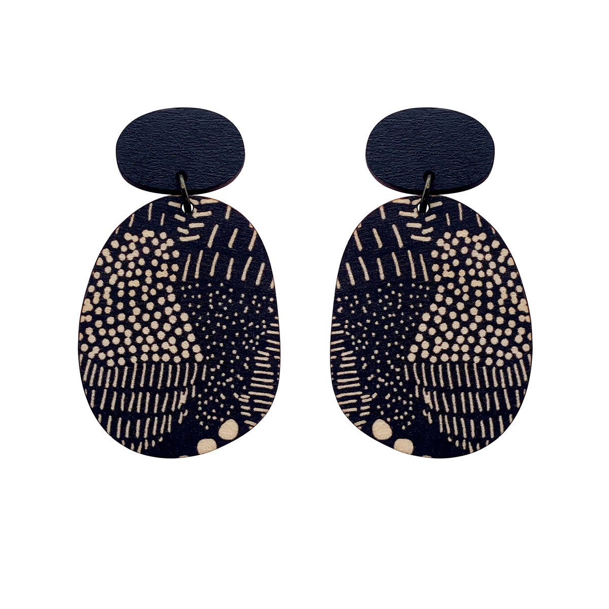 Double layer earrings in black and Night Garden pattern