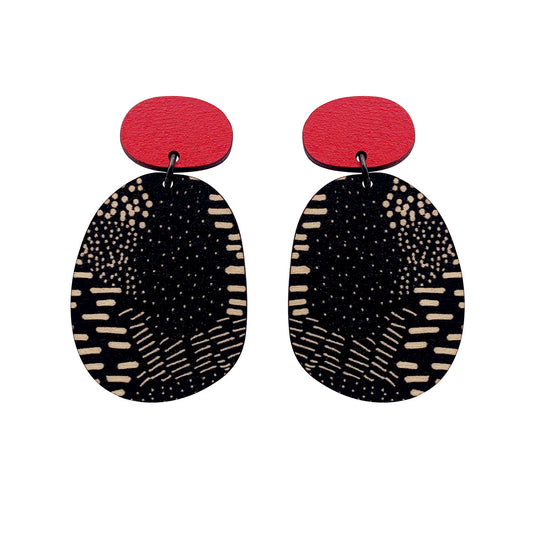 Double layer earrings in red and Night Garden pattern