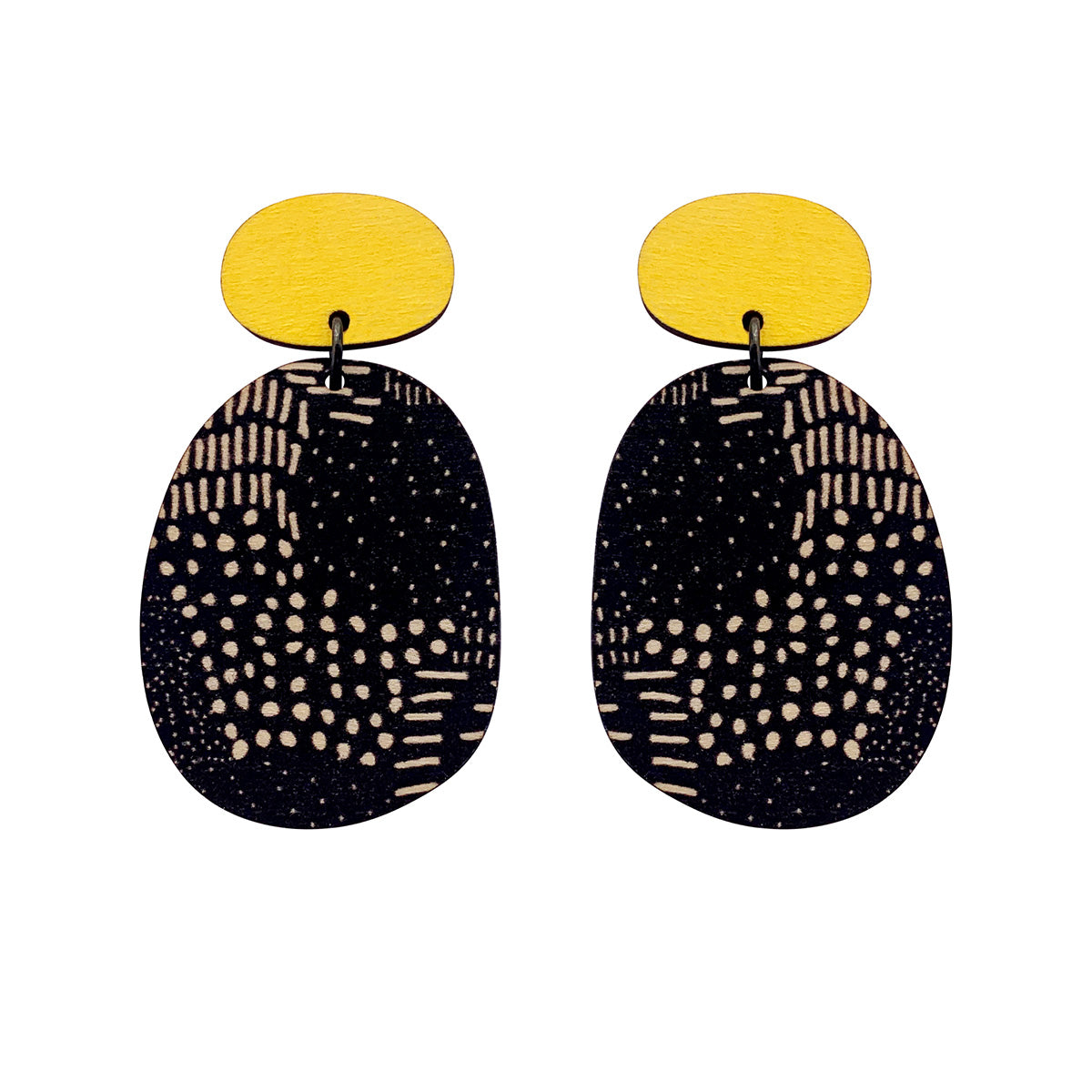 Double layer earrings in yellow and Night Garden pattern